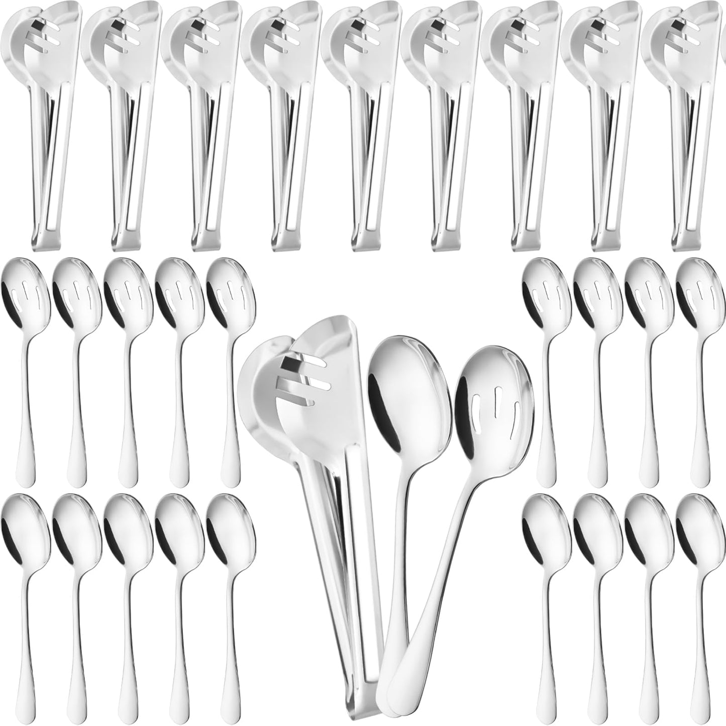 30 Pieces Stainless Steel Large Serving Utensils Set with Serving Spoons, Slotted Serving Spoons, and Serving Tongs Metal Serving Utensils for Parties Buffet Banquet