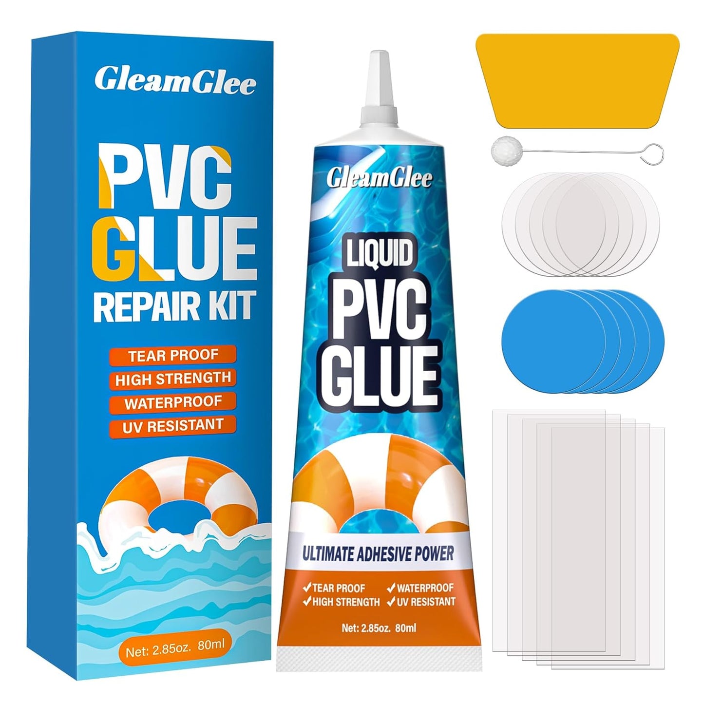 80ml Inflatable Repair Patch Kit with Glue Waterproof Vinyl & PVC Air Mattress Patch Kit for Air Beds, Pool Floats