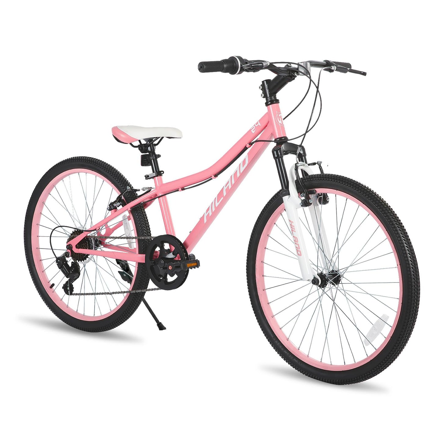 HH HILAND 24 Inch Mountain Bike for Kids Age 7-15 Year Old, Front Suspension Fork Kids' Bicycles for Boys Girls Pink