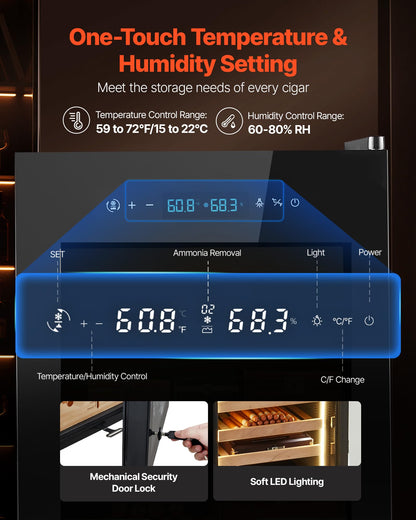 VEVOR Electric Humidor, 70L, 400 Counts Electric Cigar Humidor Cabinet with Compressor Cooling, Constant Humidity & Temperature Control, Spanish Cedar Wood Shelves & Drawers, 4 Layers, for Household