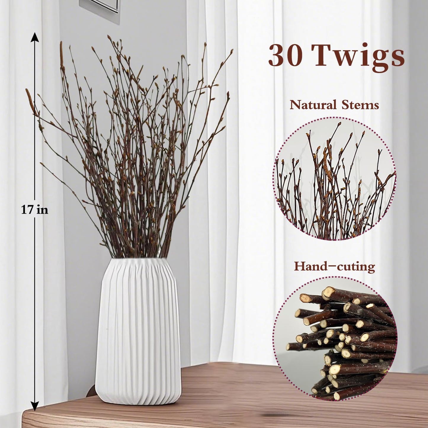 17 Inch Natural Birch Branches Dried Birch Twigs Wreath Making Supplies Dried Plants for Rustic Home Decor Easter Stems Vase Filler DIY Crafts Vases Tall Wreath Christmas Decoration Wedding (30Pcs)