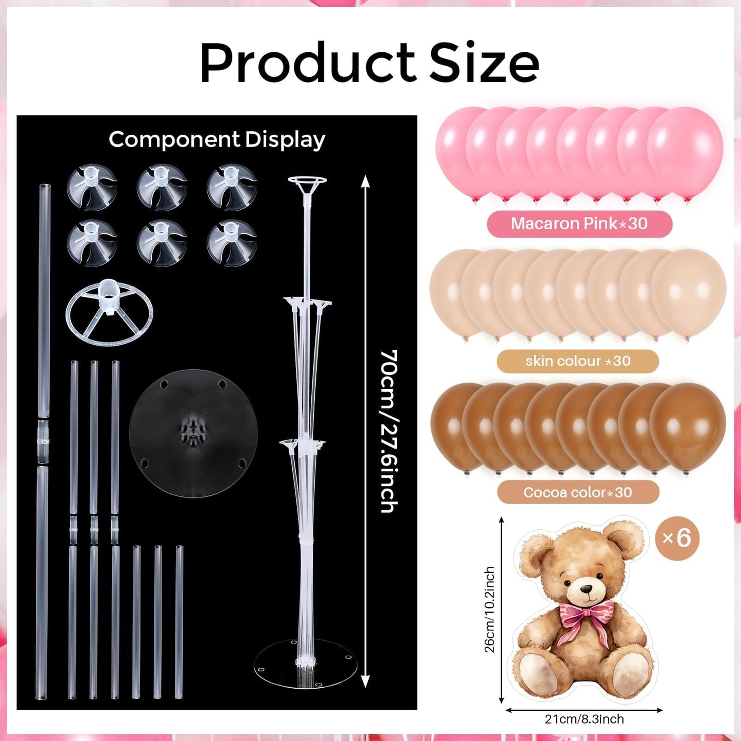 6 Sets Bear Baby Shower Balloon Stand Kit for Table Girl Baby Shower with Balloon Ornament for Pink Bear Theme Gender Reveal Birthday Party Table Decoration Supplies
