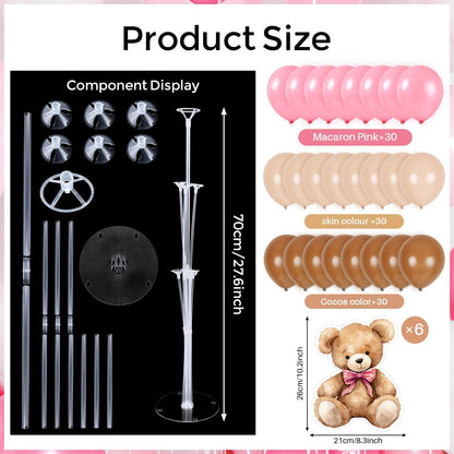 6 Sets Bear Baby Shower Balloon Stand Kit for Table Girl Baby Shower with Balloon Ornament for Pink Bear Theme Gender Reveal Birthday Party Table Decoration Supplies