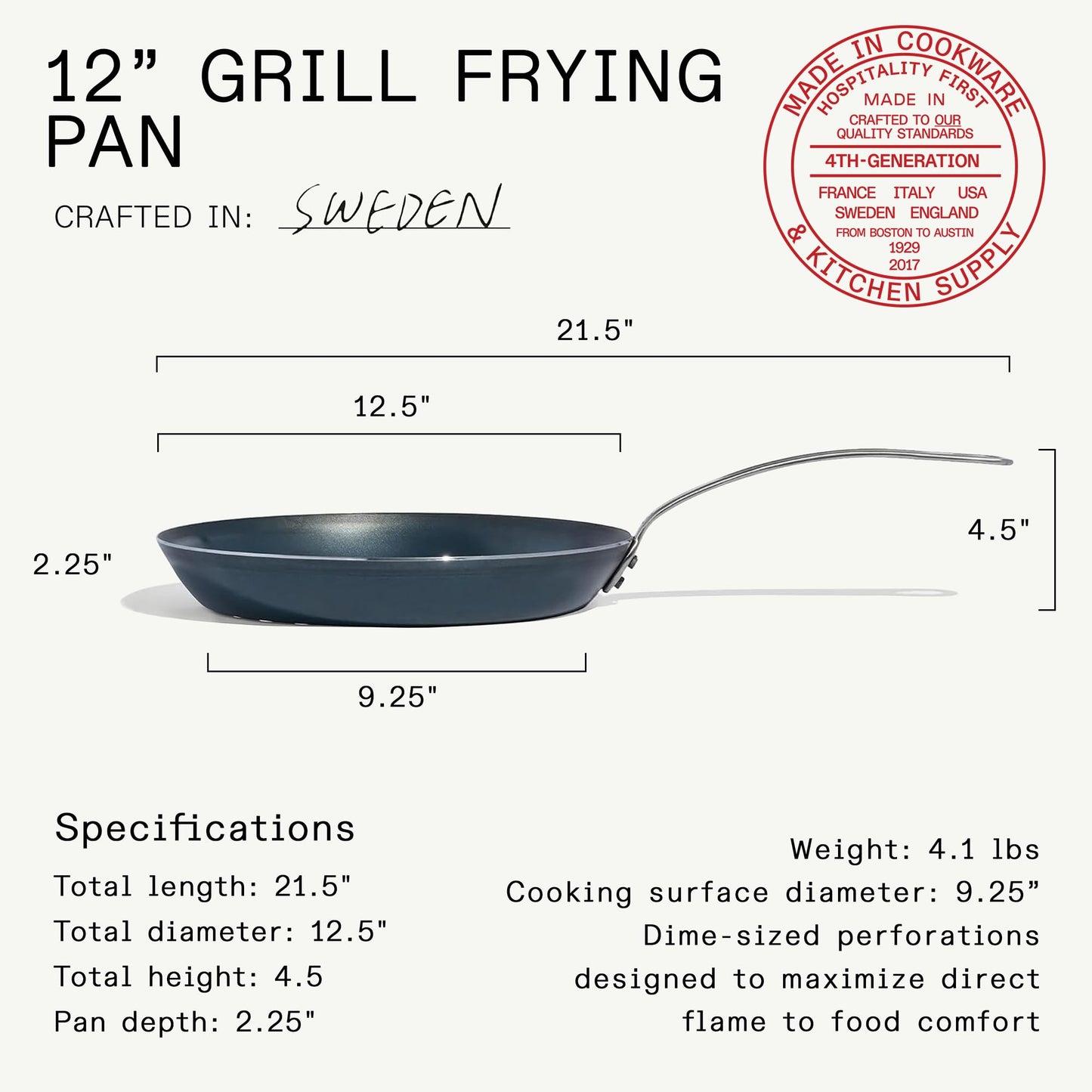 Made In Cookware | 12" Seasoned Carbon Steel Grill Frying Pan - (Like Cast Iron, but Better) | Professional Cookware | Crafted in Sweden