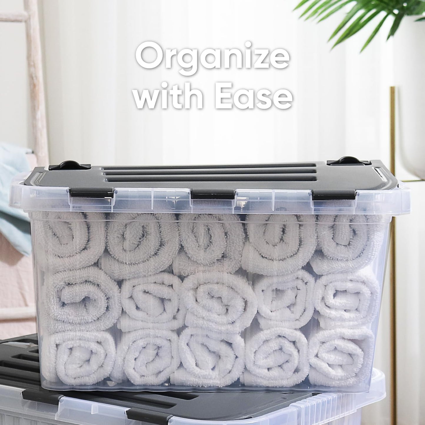 Superio Clear Storage Box with Lid, Stackable Plastic Container Bins for Organizing Home, Office, and Dorm