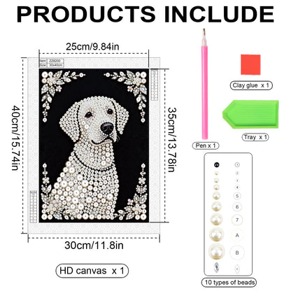Stalente Pearl Diamond Painting Kits for Adults Dog, 5D Special Shape Diamond Art Kits for Beginners, Crystal Rhinestones Diamond Painting for Home Wall Decoration Gift 12×16inch, Animal