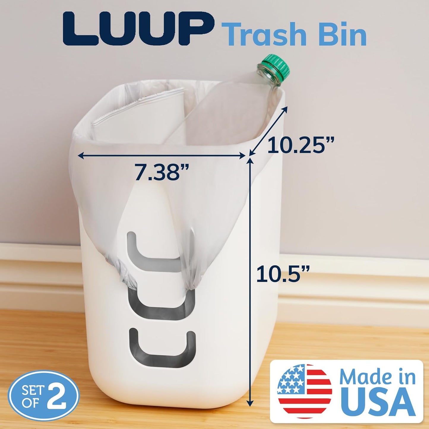 2pk, 2.5 STORi Luup Bathroom Wastebasket Secure Grocery Bags, Plastic Garbage Container for Vanity, Laundry Room