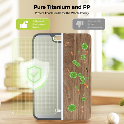 Sumzzz Titanium Cutting Board for Kitchen, Non Toxic 2-in-1 Cutting Board Double Sided Food Grade Pure Titanium, Knife Friendly Easy to Clean Large Size 15”×10.3”