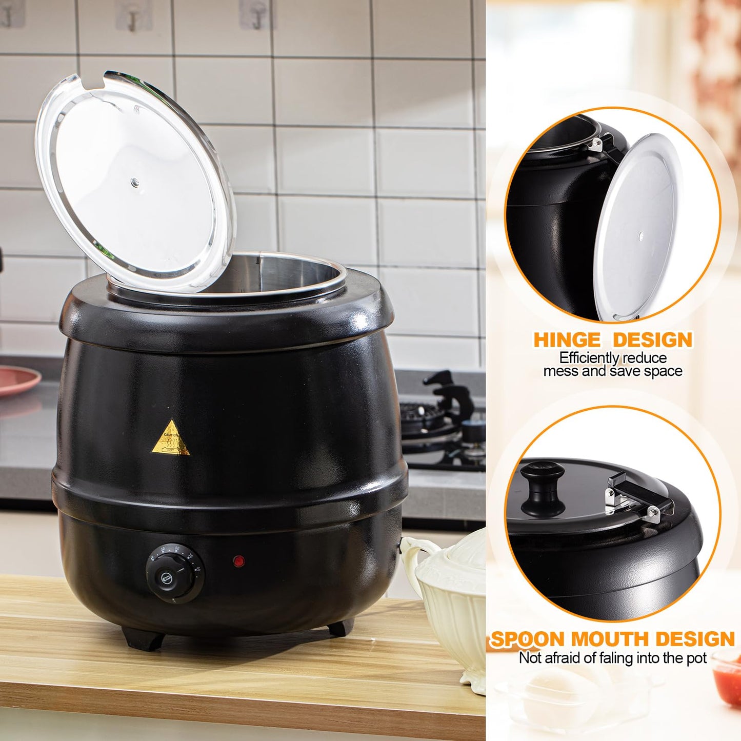 Suclain 2 10.5 Quart Commercial Soup Warmer 110v Electric Large Commercial Soup Kettle Warmer with 2 Ladles Stainless Steel Hinged Lid Detachable Pot Portable Electric Pot for Family Gathering