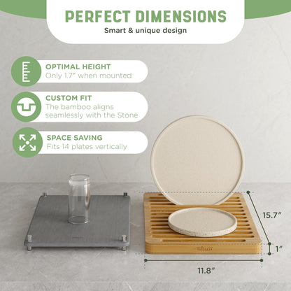 NIUM Stone Drying Mat for Kitchen Counter & Bamboo Rack - 16″x12″ - Diatomaceous Earth Dish drying mat Ultra Absorbent & Fast Drying - EcoFriendly with Non-Slip Pads & Anti-Moisture Design