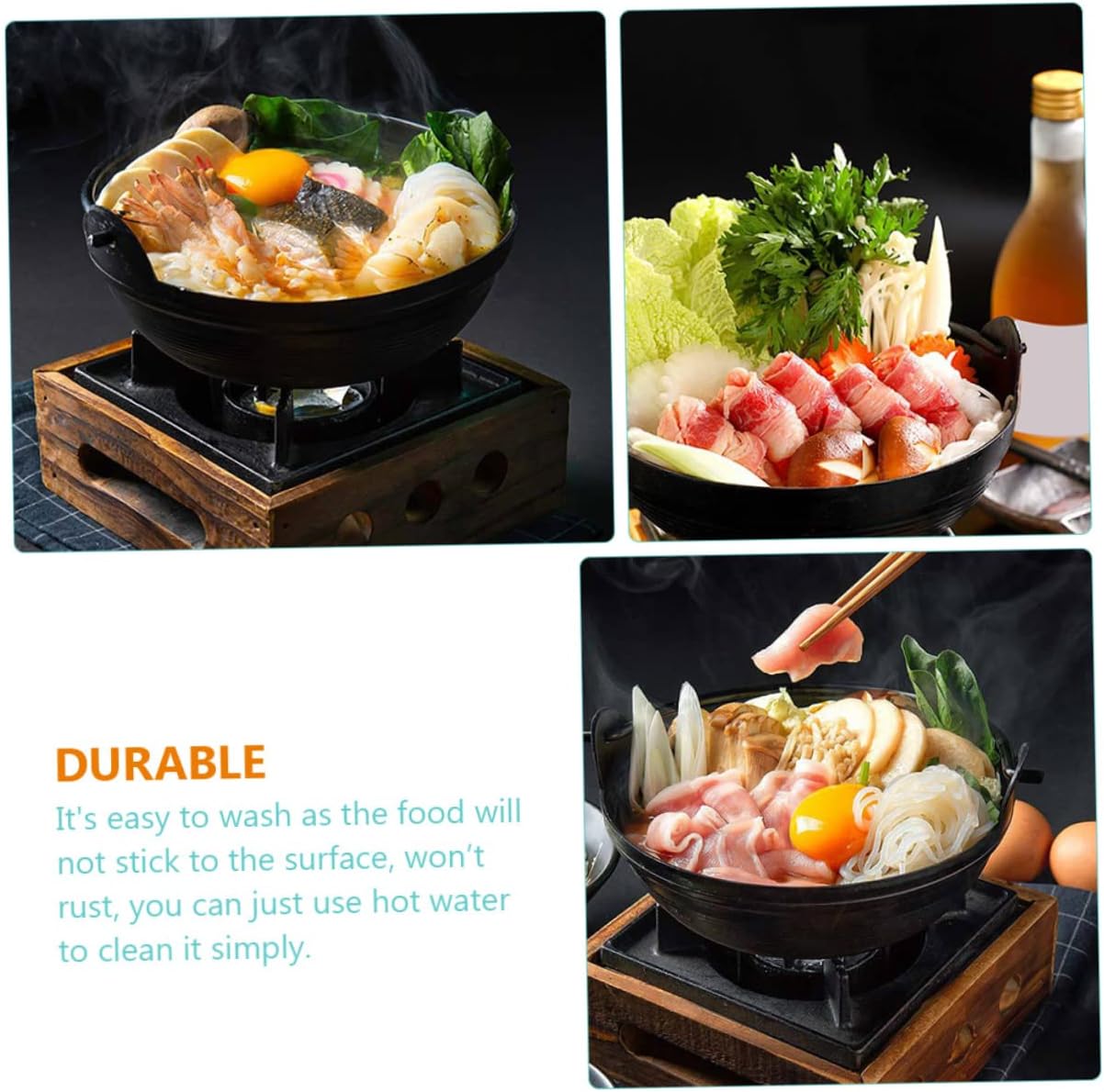 UPKOCH Sukiyaki Cheese Fondue Nabe BBQ Stove, Mini Cast Iron Skillet for Outdoor Cooking, Non-Sticky Pot