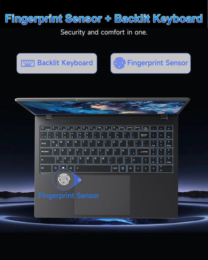 Zrasu Laptop with 12GB RAM 512GB SSD, 15.6 Inch FHD Laptop Computer, N95 Processor(up to 3.4GHz), Backlit Keyboard, Fingerprint Unlock, WiFi 6, Bluetooth 5.3