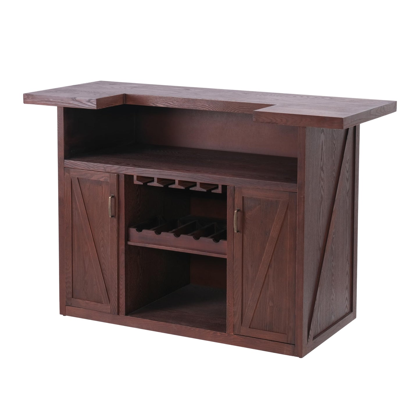 Christopher Knight Home Blake 41.35" H Wooden Bar Table, Antique Wine Cabinet with Storage & Glass Holder, Kitchen Bar Table with Shelves and 2 Doors, Storage Cabinet for Dining Room, Brown