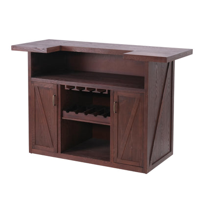 Christopher Knight Home Blake 41.35" H Wooden Bar Table, Antique Wine Cabinet with Storage & Glass Holder, Kitchen Bar Table with Shelves and 2 Doors, Storage Cabinet for Dining Room, Brown
