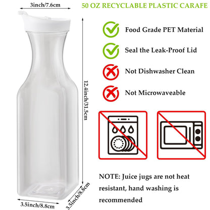 ASANMEYO 3-Pack 50 Oz Plastic Water Carafe Pitcher with Flip Top Lid, Square Base Juice Containers, Mimosa Bar Supplies Pitcher for Drinks, Water, Tea, Juice, Milk, Lemonade and Other Beverages