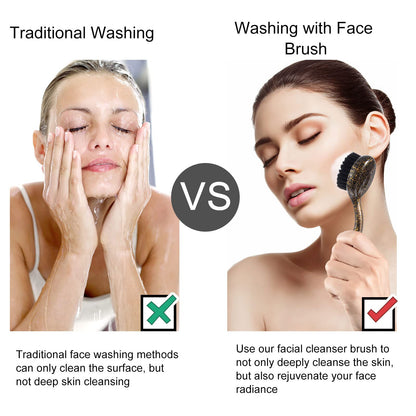 2 Pcs Large Facial Cleansing Brush, Face Brush Cleanser, Upgraded Soft Exfoliating Face Wash Brush Face Scrubber for Skincare, Black Charcoal Bristles Glitter Handle