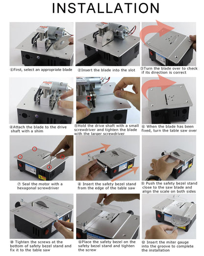 Mini Table Saw, RTOVZON 96W Mini Desktop Electric Saw Cutter 7.1"x5.5", Cut Thickness Adjustable Precision Craft Table Saw with Speed & Angle Adjust 4* Blades, Available for Wood/PCB/Acrylic/Plastic