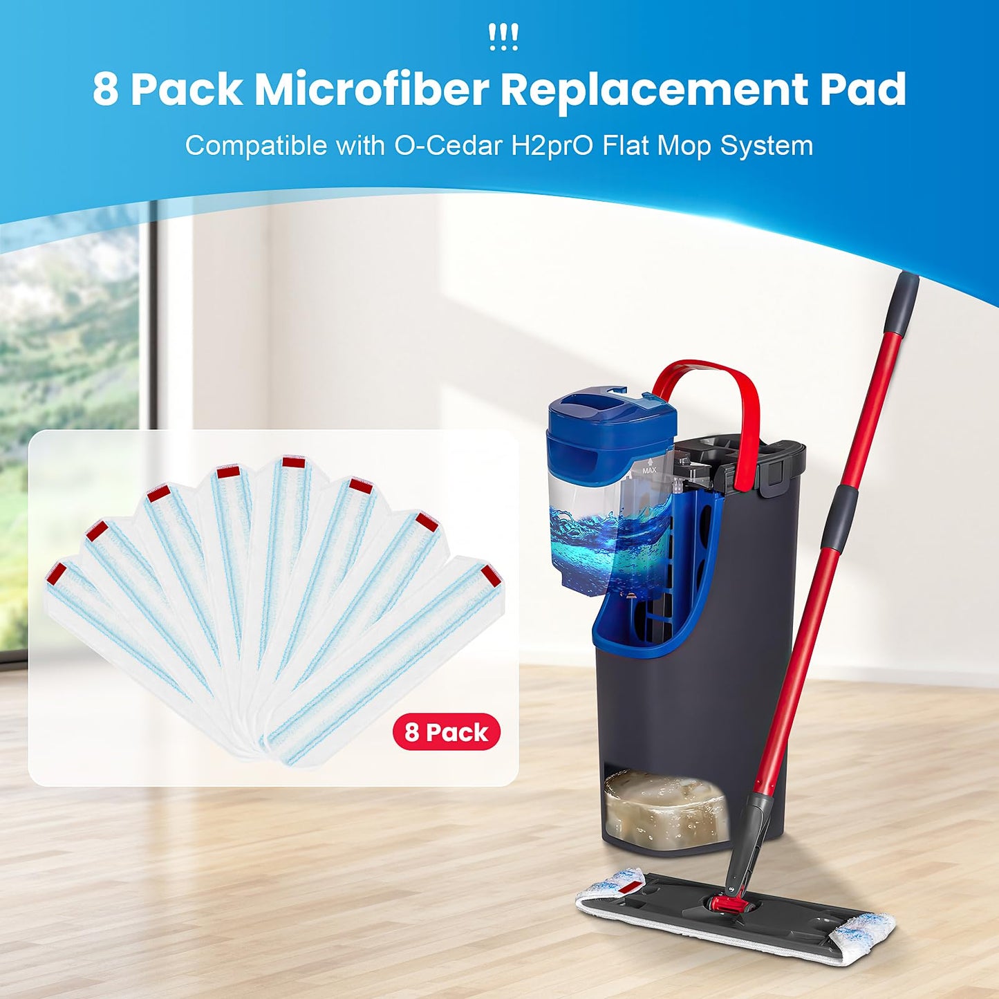 4 Pack Microfiber Mop Pad for O-Cedar H2prO Flat Mop System, Reusable Mop Head Replacements, Machine Washable (White*4P)