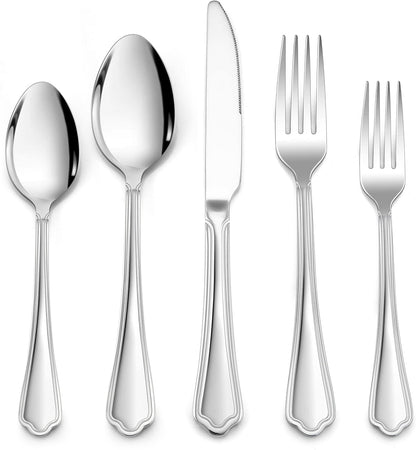 LIANYU 20-Piece Silverware Cutlery Set for 4, Stainless Steel Flatware with Scalloped Edge, Dishwasher Safe