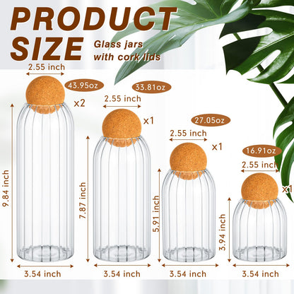 Suclain 5 Pack Glass Jar Set with Spherical Cork Ball 4 Sizes Food Storage Tank Candy Jars Coffee Canister Airtight Jars for Kitchen Ball Bottle Holder Spice Sugar Tea (Vertical Pattern Style)