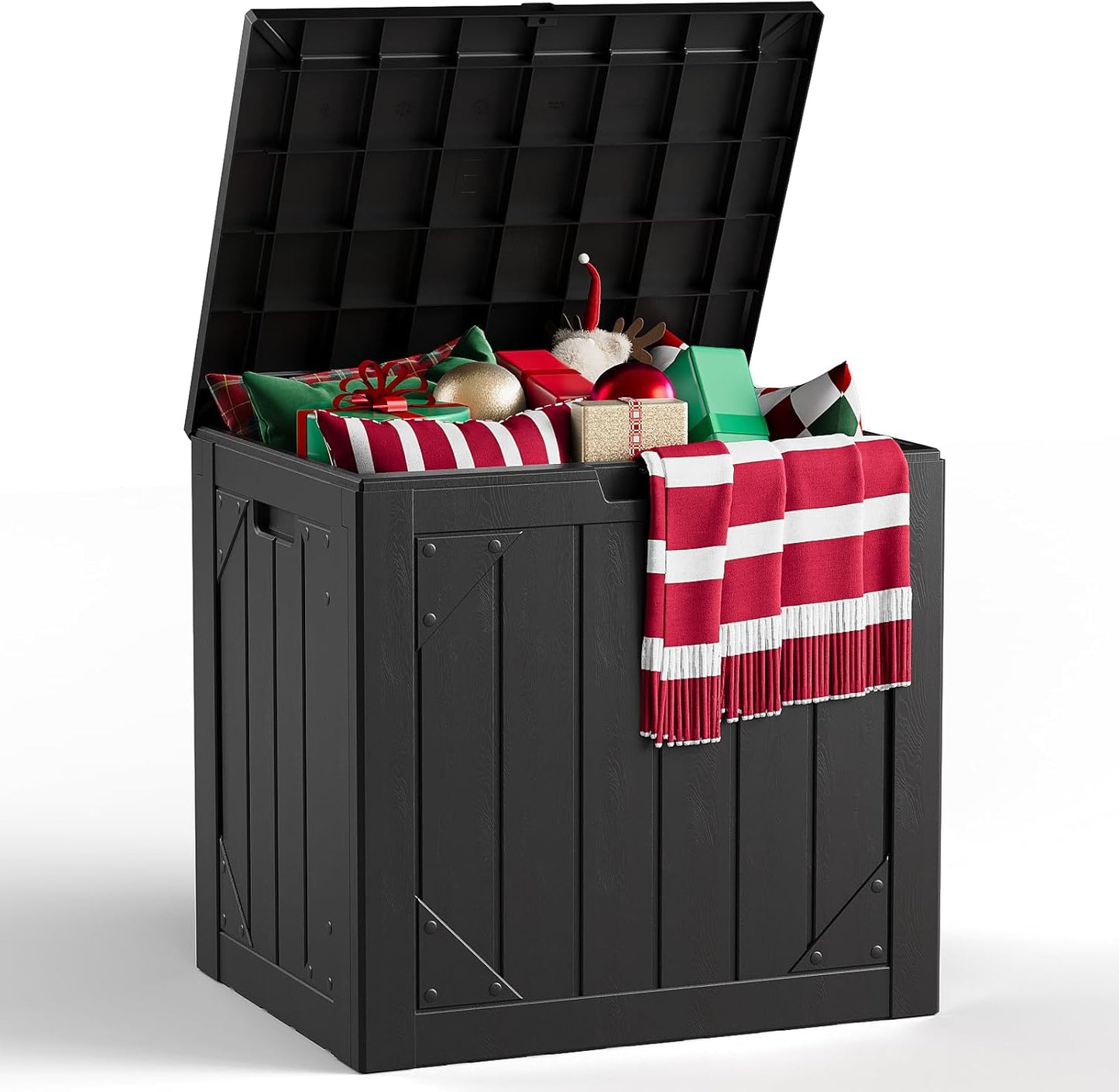Box,30 Outdoor Storage Gallon Deck Box Outdoor Storage Bench Outside Waterproof Resin Storage Bench, Lockable Patio
