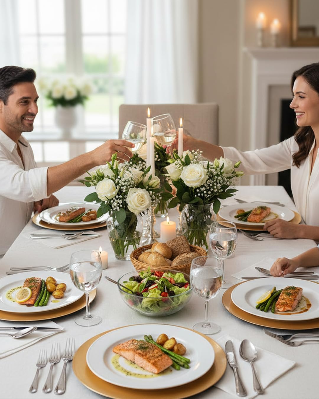 bUCLA 100PCS White Plastic Plates-10.25inch Disposable Dinner Plates-Premium Party&Wedding Plates