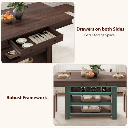 GAOMON 36" Tall Farmhouse Counter Height Dining Table for 4-6, Wooden Bar Height Kitchen Table with Thick Top, Deepened Wine Rack & Shelves, 2 Drawers, Rectangular, for Bar, Kitchen, Pub, Retro Brown