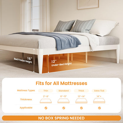 IOTXY Twin-XL Platform Bed Frame - Solid Wood 16-Inch Height Mattress Foundation Base with Densely Slats and Heavy-Duty Support Legs, No Box Spring Needed, White
