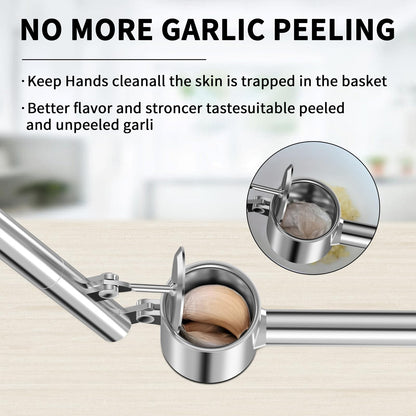 5-in-1 Stainless Steel Garlic Press Set with Jumbo Chamber & Mincer - Heavy Duty Rustproof Garlic Crusher with Ergonomic Handle, Dishwasher Safe, Easy Squeeze Design for Ginger, Nuts, Herbs