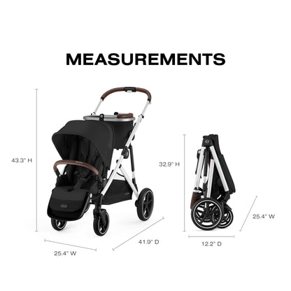 Cybex Gazelle S All-in-One Toddler and Baby Stroller with Over 20 Modular Configurations, Ergonomic Near-Flat Recline, Shopper Basket, and Compact Fold, Moon Black, Silver Frame