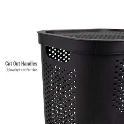 Mind Reader Slim Laundry Hamper with Lid, 60L Clothes Basket, Ventilated Plastic, Black