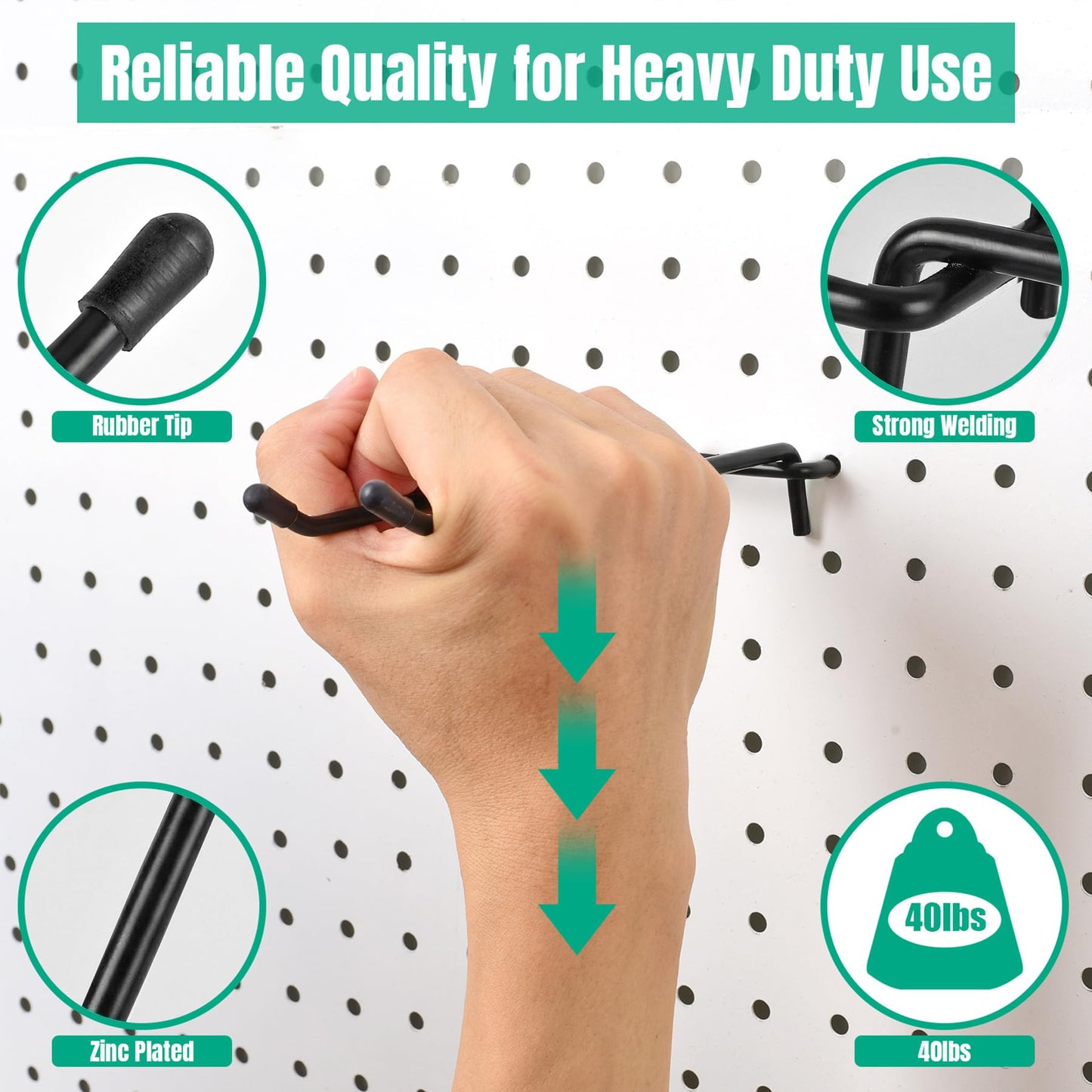 G.CORE 10 Pack Pegboard Hooks, Peg Board Tool Utility Hooks & Hangers Fit 1/4" Pegboards, Heavy Duty Metal Peg Board Shelving Hooks, Wall Organizers and Storage for Craft Room Garage Workbench (Black)