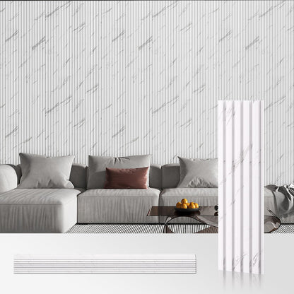 OUZUGIE WPC Acoustic Slat Wall Paneling, 8-Pack 114 x 6 Inches 3D Wall Panels for Interior Wall Decor,Living Room,TV Background,Study Room,Office Spaces,Bedroom,Low Grille (White)
