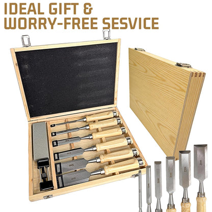 Pansente 8 Pieces Wood Carving Kit, 1/4"~1.5" Chisel Set, Includes a Storage Box and Whetstone Set, Specifically Designed for Craftsmen, Carpenters, and Artisans.