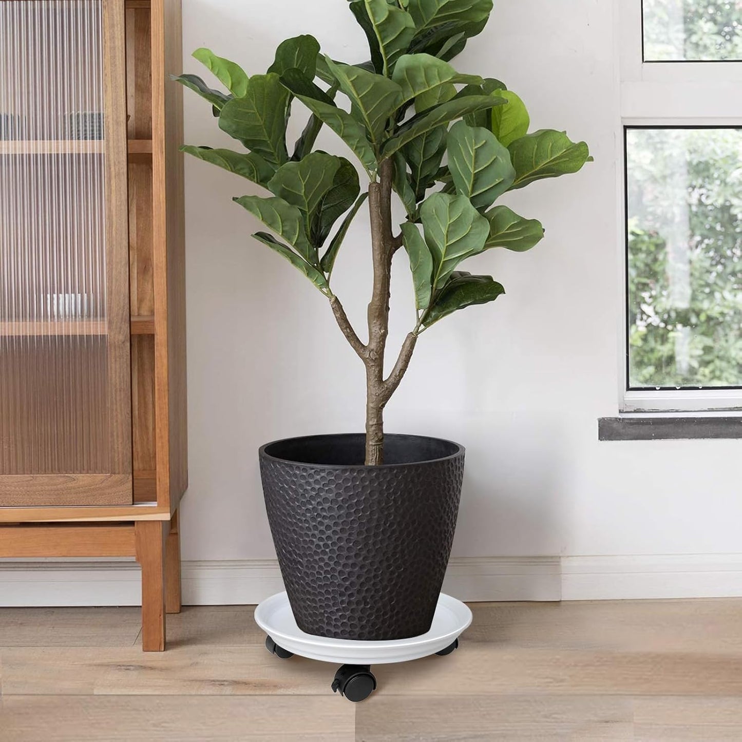 2 Pack of Plant Stand Rolling Caddy with Wheels, Movable Flower Plant Pot Pallet, Indoor Outdoor Planter Tray Dolly