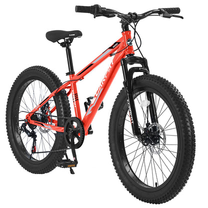 richvelo 24 Inch Fat Tire Bike Adult/Youth Full Shimano 7 Speeds Mountain Bike, Dual Disc Brake, High-Carbon Steel Frame, Front Suspension, Mountain Trail Bike, Urban Commuter City Bicycle