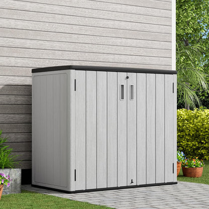 KINYING Outdoor Horizontal Storage Sheds,37 Cu.ft Outdoor Storage Cabinet Waterproof Resin Tool Storage Box for Lawn Mower,Garden Tools and Patio Furniture, Lockable (Grey)