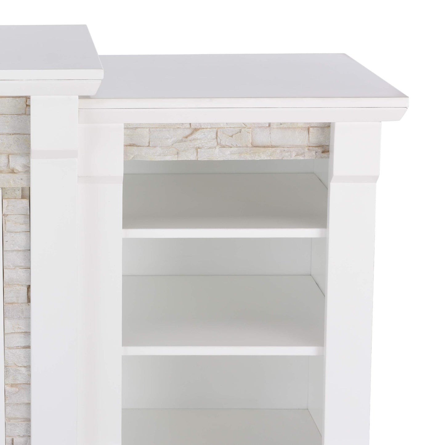 SEI Furniture Gallatin Faux Stone Electric Fireplace with Bookcases, New White