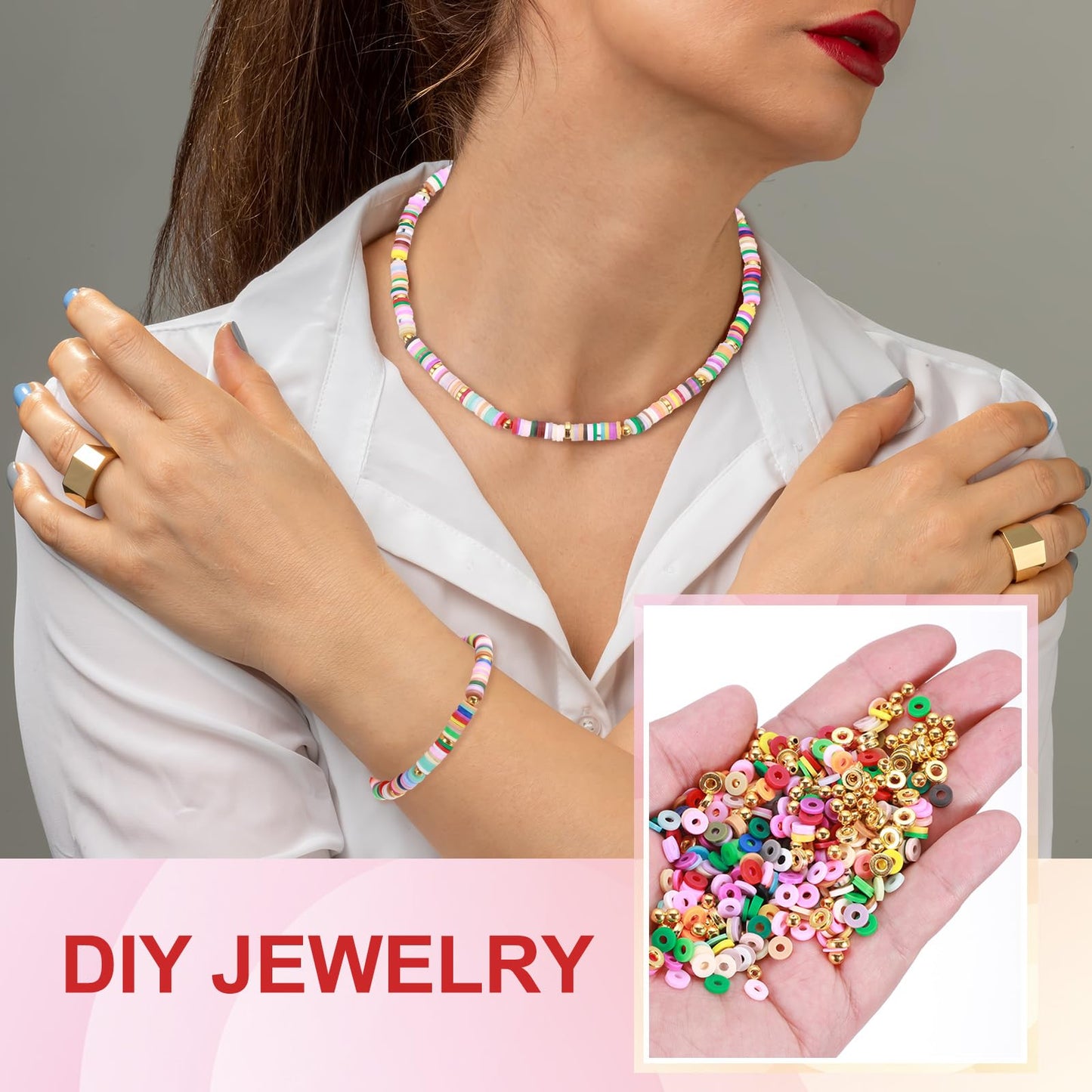 MECCANIXITY 4900 PCS 10 Strands Polymer Clay Beads Bracelet Making Kit for Jewelry Making, with Flat & Round Heishi Gold Spacers Beads for DIY Bracelets Necklace Jewelry, 6mm Morandi Colors