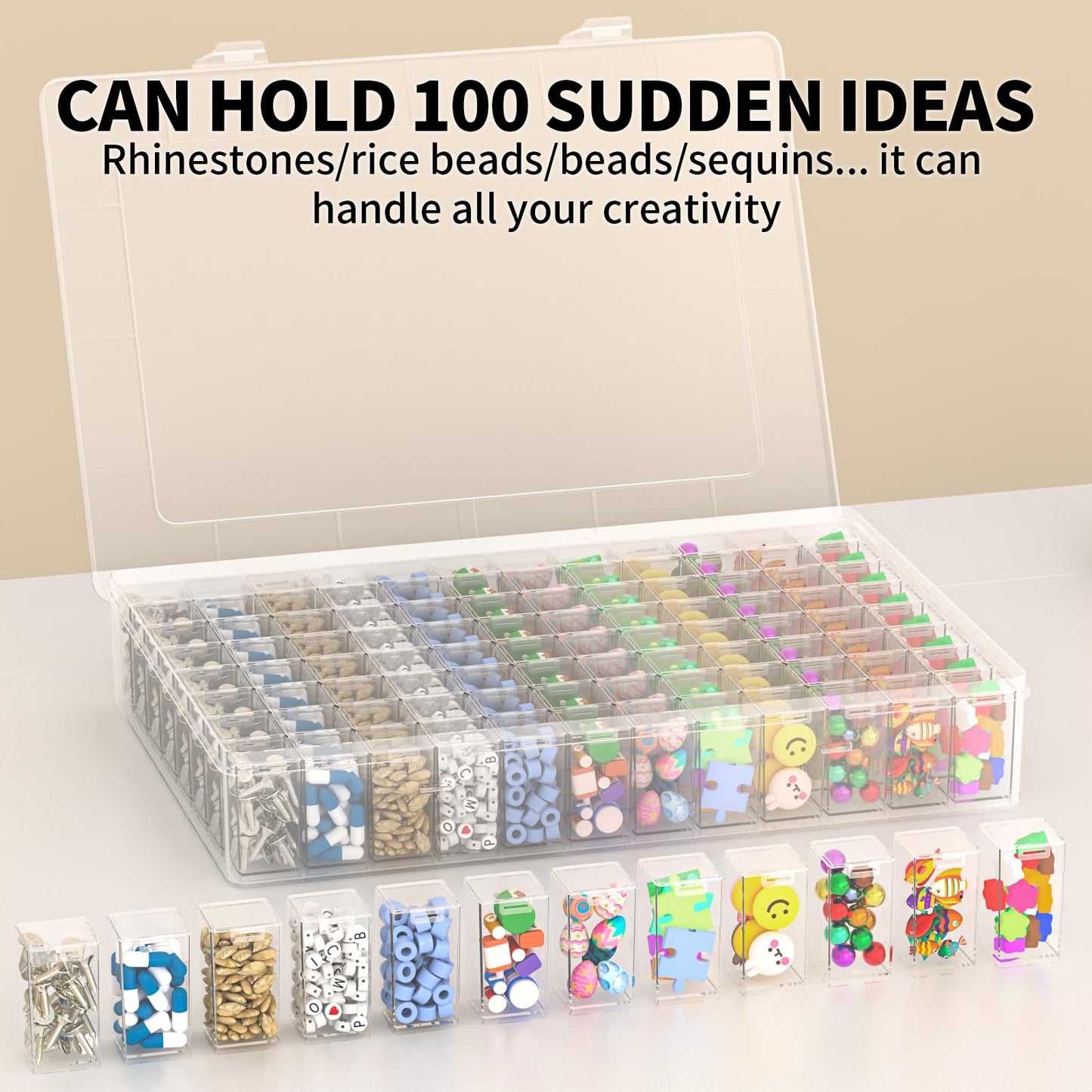 VANSUNS Newly Upgraded Transparent Large Capacity Diamond Painting Storage Containers,96 Grid Craft Organizers and Storage, Suitable for Nail Art, Necklaces, Bead Storage Containers
