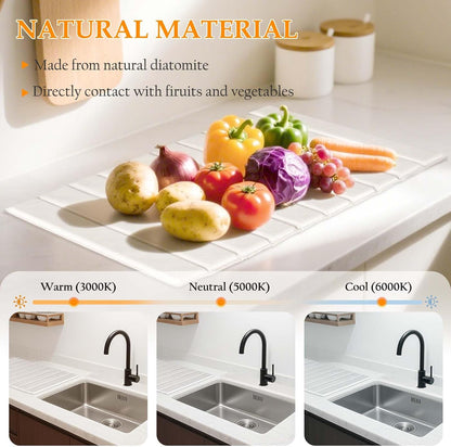 2-in-1 Countertop, Set, Stone Drying Mat Kit Faucet Mat for Kitchen Sink & Drying Stone for Quick Dry Diatomaceous