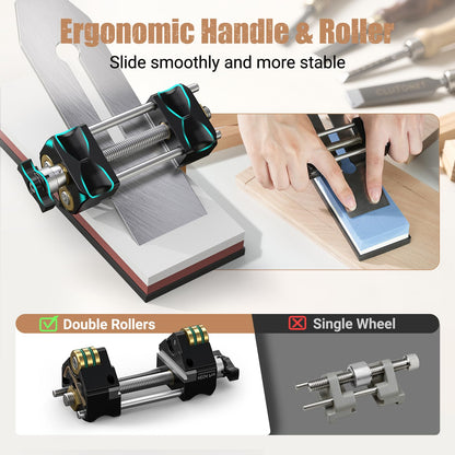 HONGDUI HD34 Honing Guide, Chisel Sharpening Jig for Chisels and Planes (0.1"-3.2") with 4 Brass Rollers & Storage Case, Professional Chisel Woodworking Tool