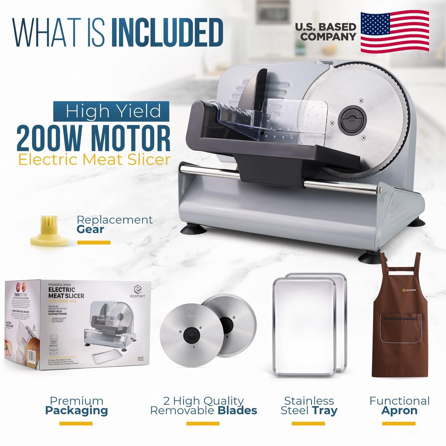 Meat Slicer, 200W Powerful Electric Food Slicer-Deli Meat Slicer Machine for Home Use for, Cheese, Bread, Vegetables-2 Round 7.5" Stainless Steel Blade, Child Lock Protection & Adjustable Thickness
