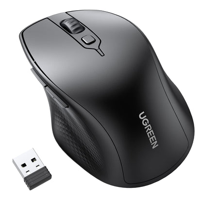 UGREEN Wireless Ergonomic Bluetooth 5.0 Mouse for Laptop, 2.4G Cordless Mouse with USB Receiver, 1000/1600/2000/4000 DPI, 5 Buttons Silent Mice for MacBook, PC, Desktop, Chromebook, Black