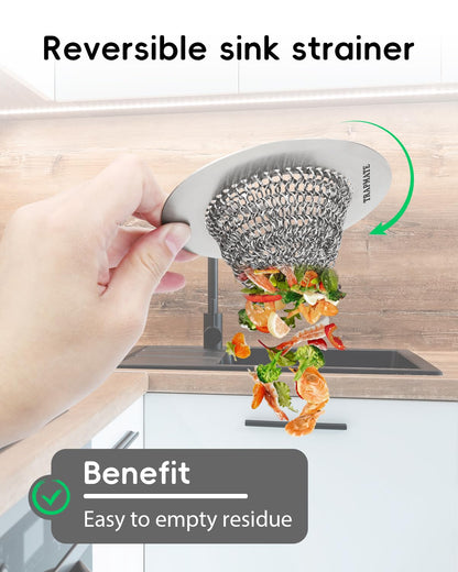 TRAPMATE 2 Pcs Kitchen Sink Drain Strainer, Stainless Steel Sink Strainer Basket with Easy Clean & Anti-Clog, Fits Garbage Disposal, Dishwasher Safe, Single & Double Bowl Sinks (Patented Product)