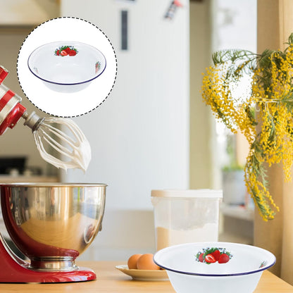 MAGICLULU Vintage Enamel Bowl, Round Tray with Strawberry Pattern, Metal Nesting Food Bowl, 20cm