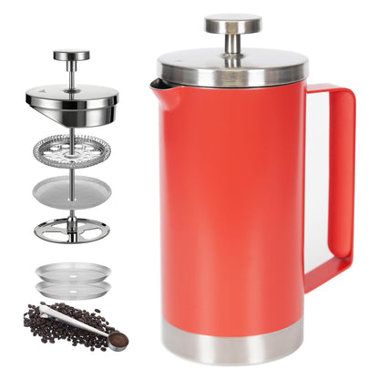 Meelio small French Press Coffee Maker 600ml, Double-Wall Insulated French Press Coffee Press Stainless Steel for travel camping, Silicone handle (2-4cup, 20 OZ) silver