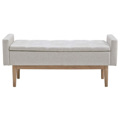 Signature Design by Ashley Briarson Tufted Upholstered Accent Bench with Storage, Hinged Seat, Raised Edges, Wood, Fabric Upholstery, Wood Legs" Light Brown Finish, Beige