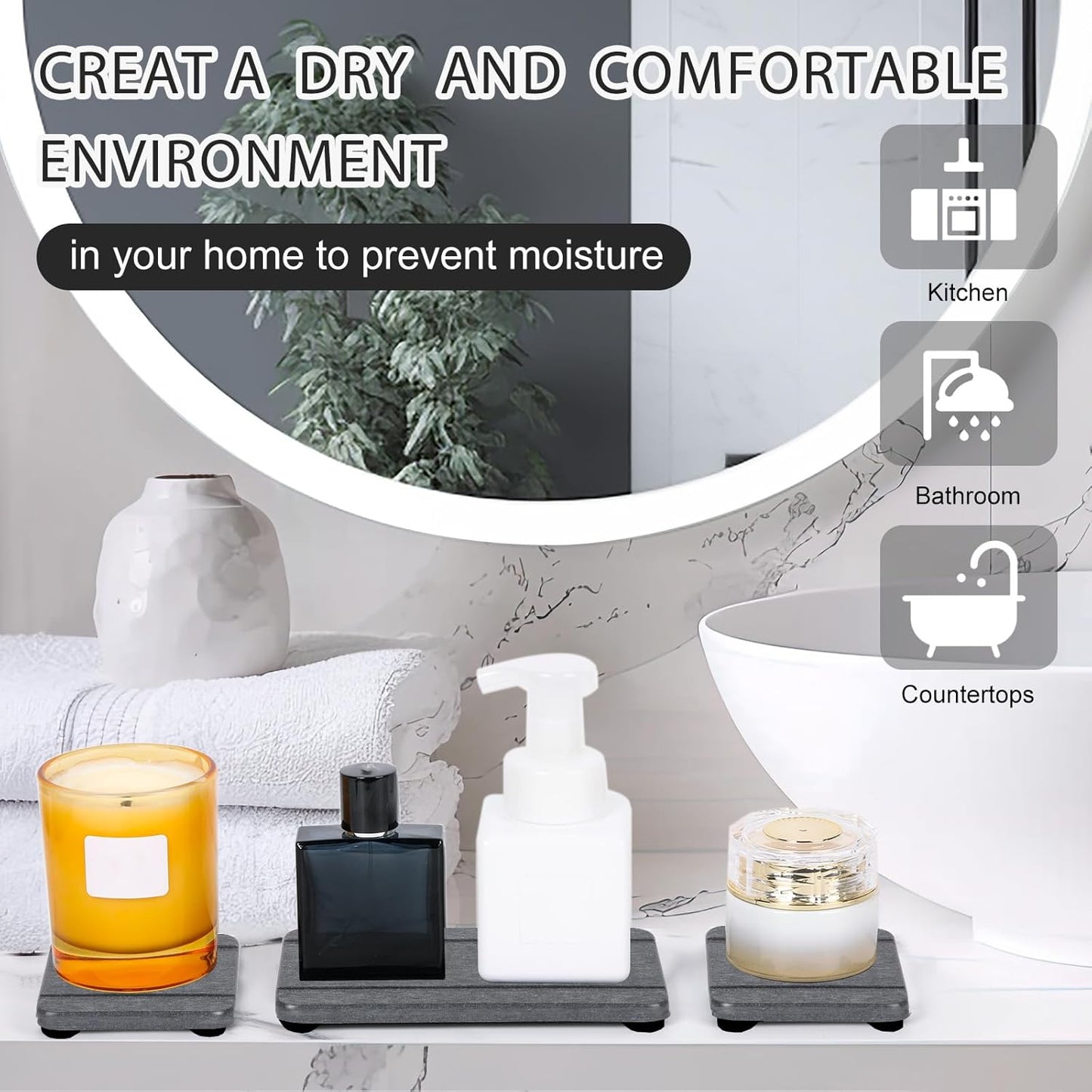 Skiennix Stone Drying Trays - Water Absorbing Diatomaceous Earth Soap Dish & Coaster Set (4PCS)