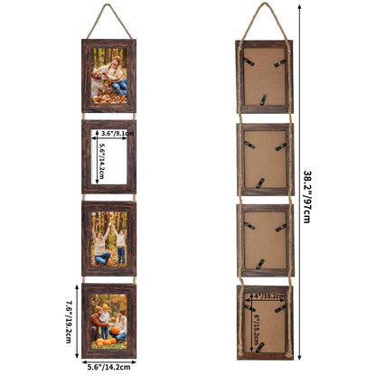 QUTREY 4x6 Collage Picture Frames, 8 Openings Vertical Hanging Photo Frame Set of 2, 4 by 6 inch Multi Picture Frames for Wall, Distressed Brown